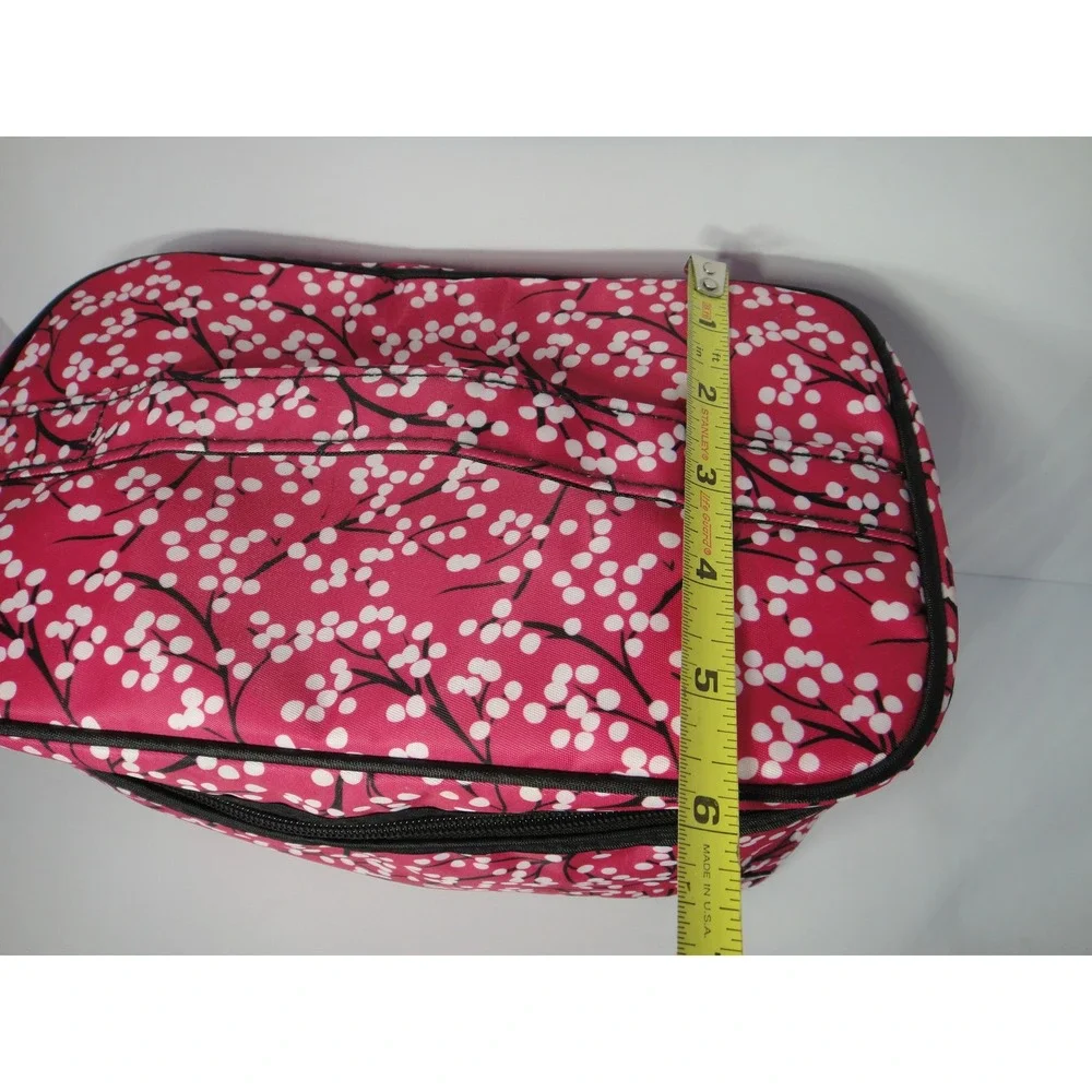 Caboodles 3 Piece Cosmetic Bag Set Pink Floral Cherry Blossom Train Case Mirror